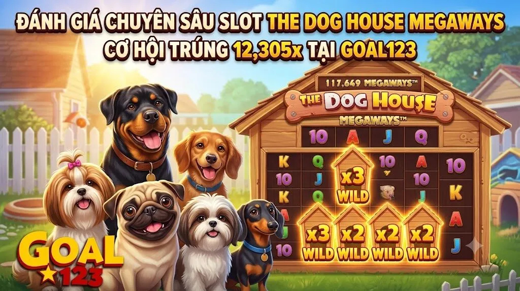 Đánh Giá Slot The Dog House Megaways (Pragmatic Play) – RTP 96.55%, Max Win 12,305x Tại Goal123